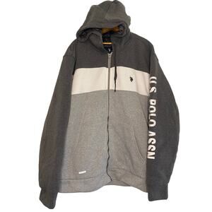 US Polo Assn Mens Full Zip Hoodie Fleece Lined Outdoor Hiking Workwear XXL
